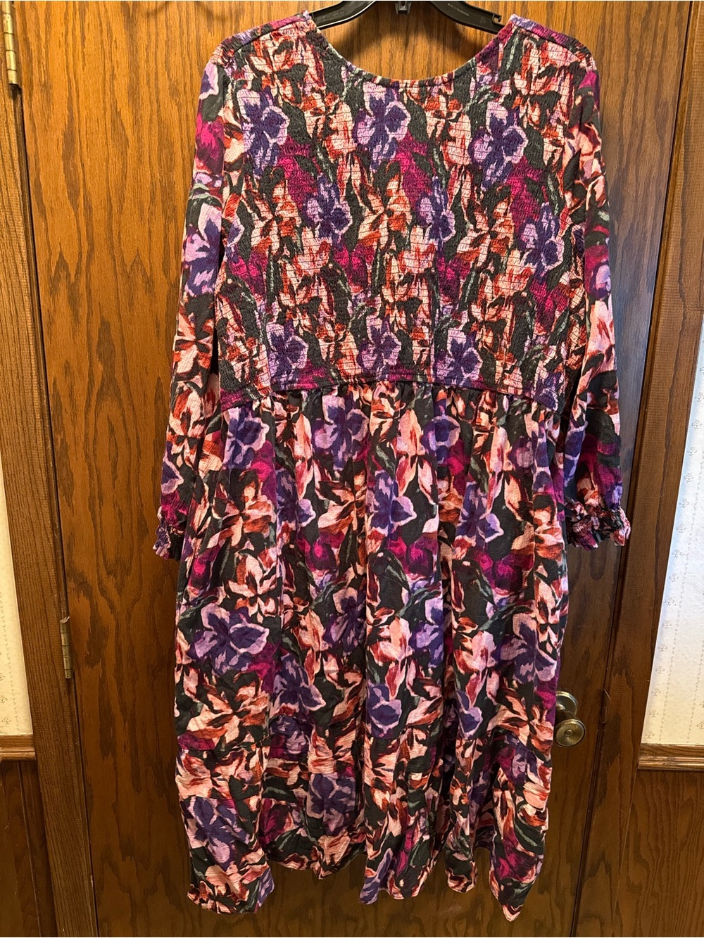 Floral Long Sleeve Tiered Dress in Purple and Pink
